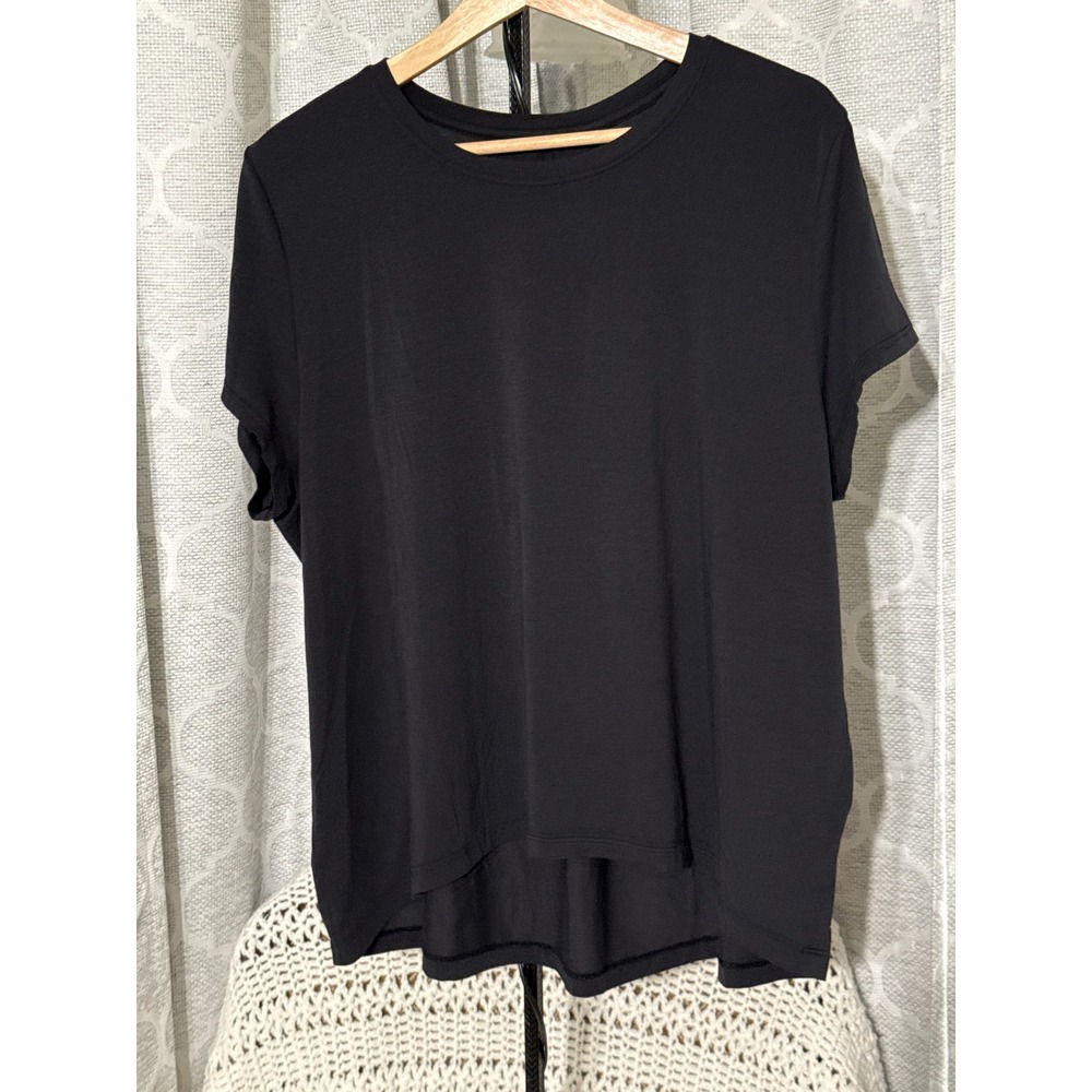 Athleta Womens Navy Blue Short Sleeve High Low Pleated Back Activewear Top M